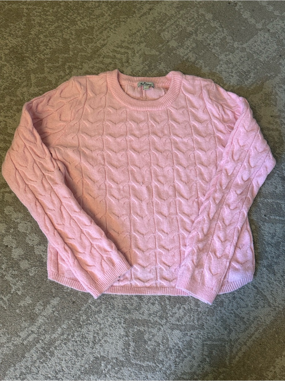 Self Esteem Pink Cable Knit Crewneck Sweater